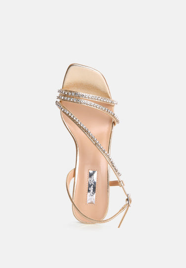 raisins pie diamante embellished block heel sandals#color_gold