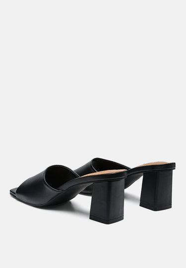 Square Toe Faux Leather Slip on Block Heels