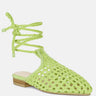 TUTSI Green Handwoven Honeycomb Cotton Tie Up Mule Flats#color_green