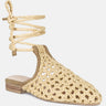 TUTSI Nude Handwoven Honeycomb Cotton Tie Up Mule Flats#color_nude