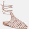 TUTSI Gold Handwoven Honeycomb Tie Up Flat Mules#color_rose-gold