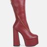 tzar faux leather high heeled platfrom calf boots#color_burgundy