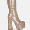 vinkele patent pu high block heeled boot#color_taupe