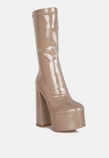 vinkele patent pu high block heeled boot#color_taupe