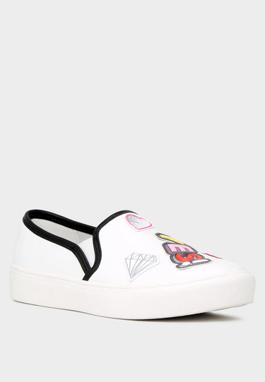 White Slip on Patchwork Sneakers