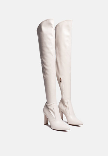 Zade Thigh High Long Boots in Stretch Patent Pu