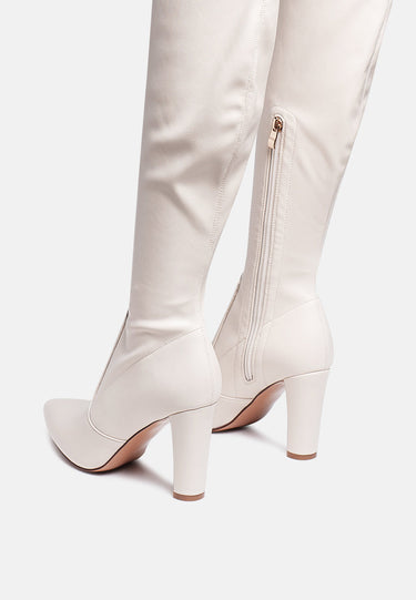 Zade Thigh High Long Boots in Stretch Patent Pu