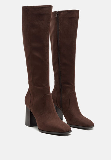 zilly knee high faux suede boots#color_brown